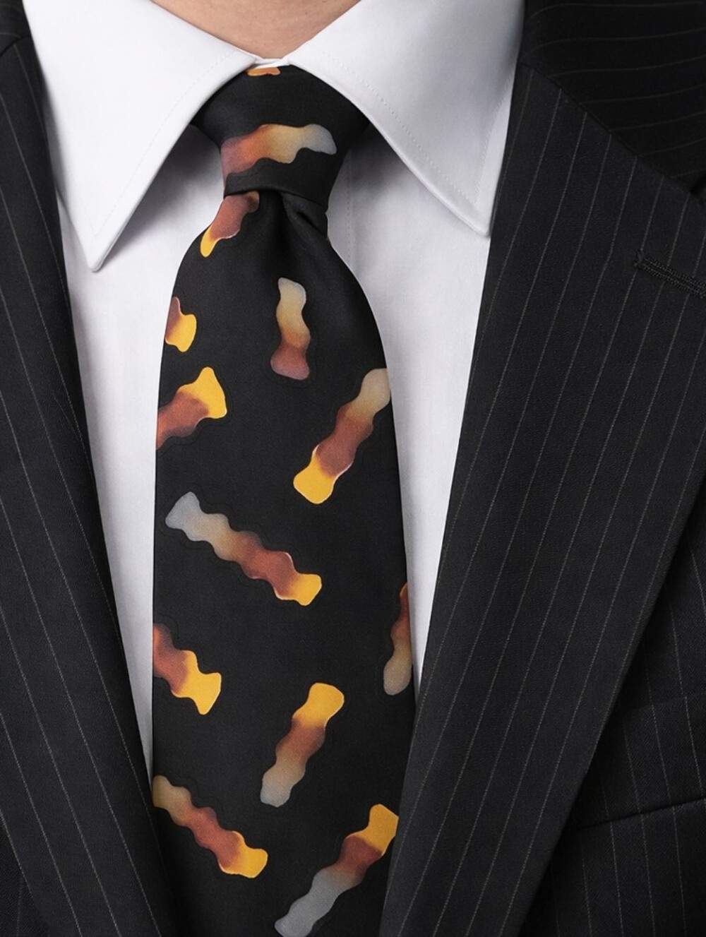 Robert Daskal Vintage Handpainted All Silk Tie Black Gold 4" Wide
